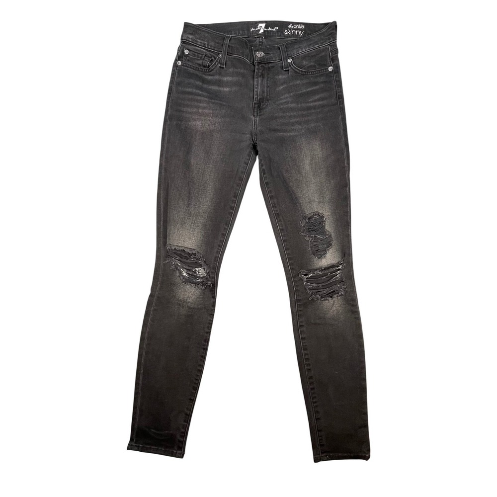 7 For All Mankind Black Distressed Ankle Skinny Jeans Women 24